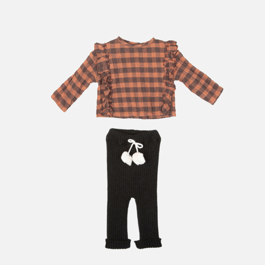 Baby Bluse orange - schwarz kariert mit Volants von Message in the bottel - süße Babybekleidung auf Gukys.com