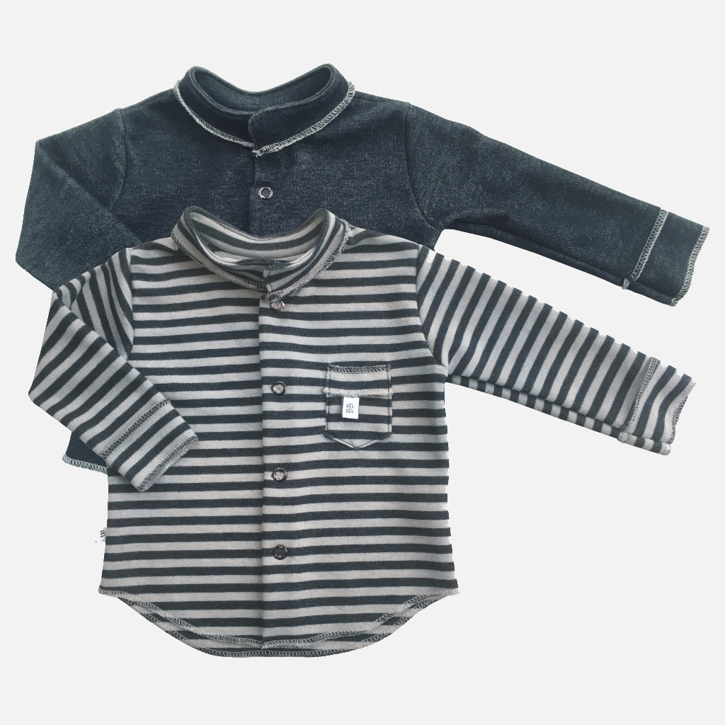 Bamboom Baby Langarm shirts gestreift mit Stehkragen grau gestreift 
