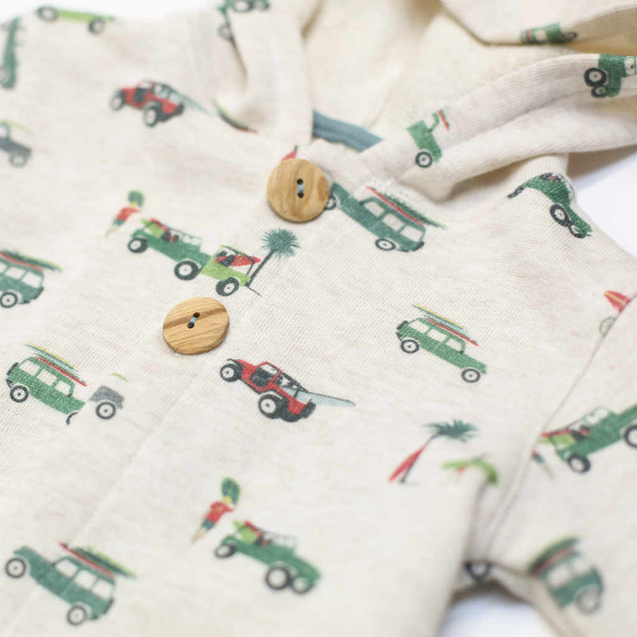Sommer Kapuzenjacke für Babys mit Jeep Print aus Baumwolle - Fairtrade- in europa hergestellte Baby und Kindermode bei Gukys.com